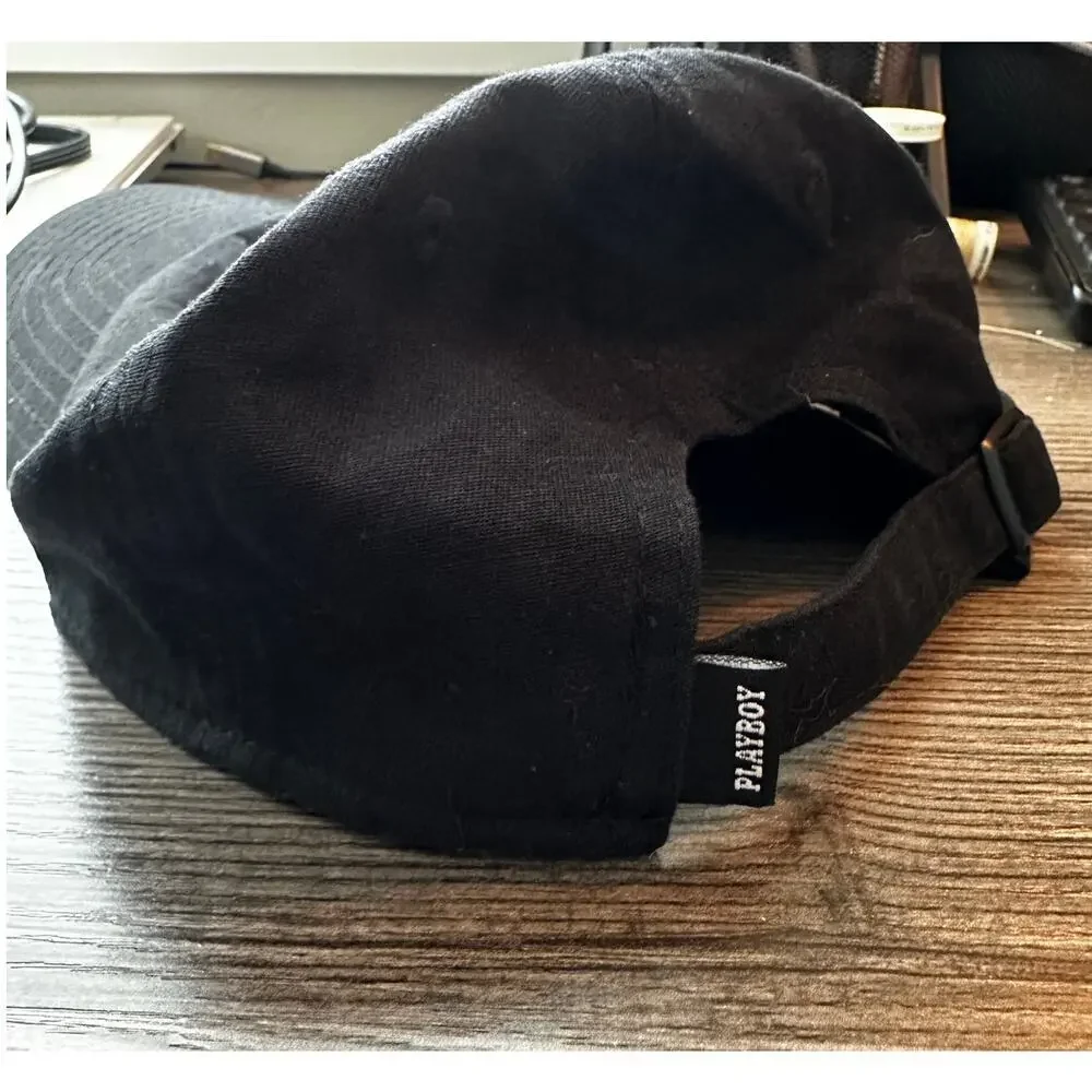 PLAYBOY Metal Rabbit Head Pin Dad Hat in Black One Size